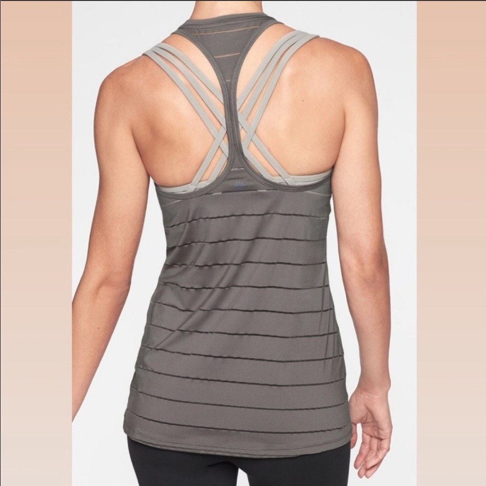 Athleta Grey Sheer Striped Tanktop